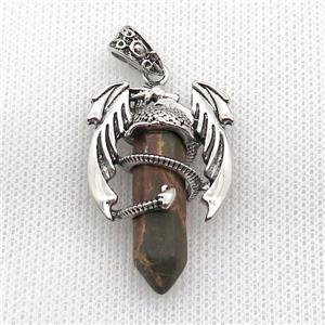 Alloy Dragon Pendant Pave Picasso Jasper Antique Silver, approx 10mm, 25-40mm
