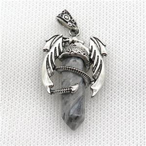 Alloy Dragon Pendant Pave Gray Map Jasper Antique Silver, approx 10mm, 25-40mm