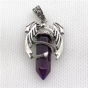 Alloy Dragon Pendant Pave Purple Crystal Glass Antique Silver, approx 10mm, 25-40mm