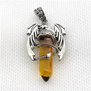 Alloy Dragon Pendant Pave Gold Crystal Glass Antique Silver, approx 10mm, 25-40mm