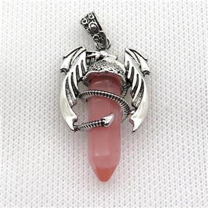 Alloy Dragon Pendant Pave Pink Synthetic Quartz Antique Silver, approx 10mm, 25-40mm