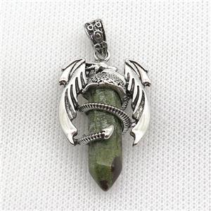 Alloy Dragon Pendant Pave Green Kambaba Japser Antique Silver, approx 10mm, 25-40mm