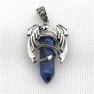 Alloy Dragon Pendant Pave Blue Jade Dye Antique Silver, approx 10mm, 25-40mm