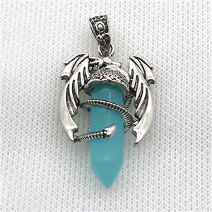 Alloy Dragon Pendant Pave Teal Crystal Glass Antique Silver, approx 10mm, 25-40mm