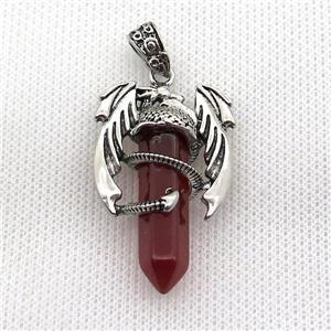 Alloy Dragon Pendant Pave Red Dye Agate Antique Silver, approx 10mm, 25-40mm