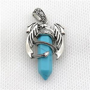 Alloy Dragon Pendant Pave Dye Turquoise Antique Silver, approx 10mm, 25-40mm