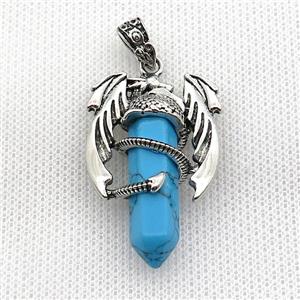 Alloy Dragon Pendant Pave Blue Dye Turquoise Antique Silver, approx 10mm, 25-40mm