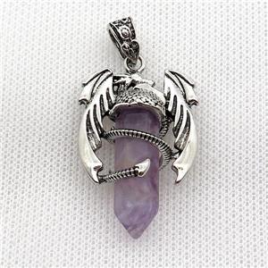 Alloy Dragon Pendant Pave Purple Amethyst Antique Silver, approx 10mm, 25-40mm