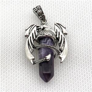 Alloy Dragon Pendant Pave Amethyst Antique Silver, approx 10mm, 25-40mm