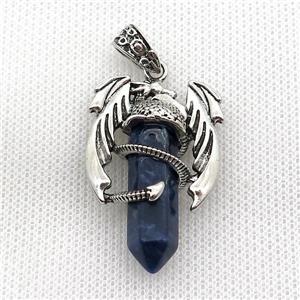 Alloy Dragon Pendant Pave Blue Sodalite Antique Silver, approx 10mm, 25-40mm