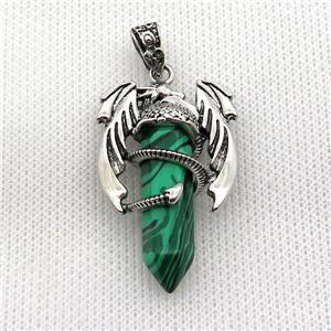 Alloy Dragon Pendant Pave Green Malachite Synthetic Antique Silver, approx 10mm, 25-40mm