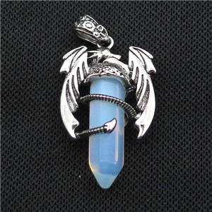 Alloy Dragon Pendant Pave White Opalite Antique Silver, approx 10mm, 25-40mm