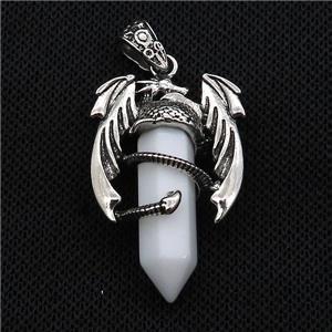 Alloy Dragon Pendant Pave White Jade Antique Silver, approx 10mm, 25-40mm