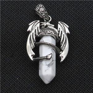 Alloy Dragon Pendant Pave White Howlite Turquoise Antique Silver, approx 10mm, 25-40mm