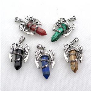 Alloy Dragon Pendant Pave Gemstone Antique Silver Mixed, approx 10mm, 25-40mm