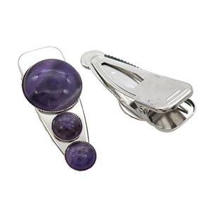 Copper Hair Clips Pave Purple Amethyst Platinum Plated, approx 12mm, 25-60mm
