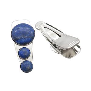 Copper Hair Clips Pave Blue Lapis Lazuli Platinum Plated, approx 12mm, 25-60mm