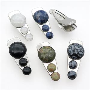Copper Hair Clips Pave Gemstone Platinum Plated Mixed, approx 12mm, 25-60mm