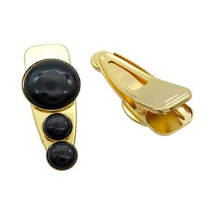 Copper Hair Clips Pave Black Onyx Agate Gold Plated, approx 12mm, 25-60mm