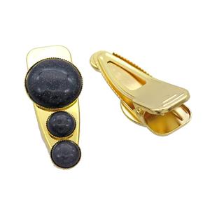 Copper Hair Clips Pave Blue Sandstone Gold Plated, approx 12mm, 25-60mm