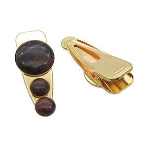 Copper Hair Clips Pave Autumn Jasper Gold Plated, approx 12mm, 25-60mm
