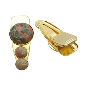 Copper Hair Clips Pave Unakite Gold Plated, approx 12mm, 25-60mm