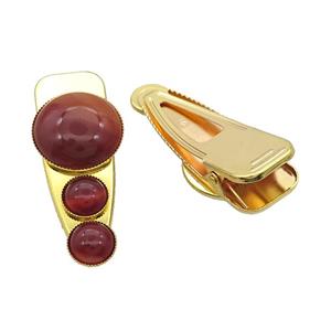 Copper Hair Clips Pave Red Agate Gold Plated, approx 12mm, 25-60mm