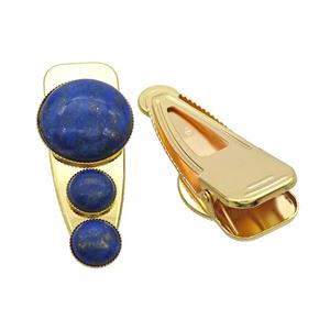 Copper Hair Clips Pave Blue Lapis Lazuli Gold Plated, approx 12mm, 25-60mm