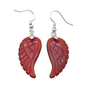 Natural Agate Angel Wings Hook Earring Red Dye, approx 15-30mm