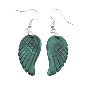 Green Synthetic Malachite Angel Wings Hook Earring, approx 15-30mm