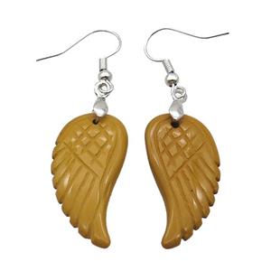 Natural Yellow Mookaite Angel Wings Hook Earring, approx 15-30mm