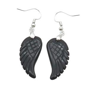 Black Onyx Agate Angel Wings Hook Earring, approx 15-30mm