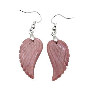 Pink Wood Lace Jasper Angel Wings Hook Earring, approx 15-30mm