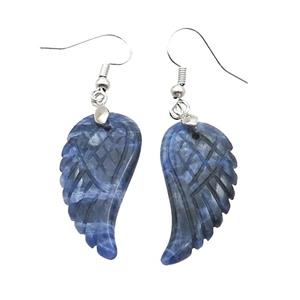 Blue Sodalite Angel Wings Hook Earring, approx 15-30mm
