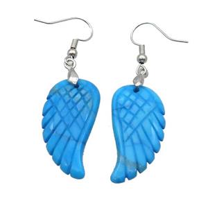 Blue Dye Crazy Agate Angel Wings Hook Earring, approx 15-30mm