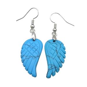 BLue Dye Turquoise Angel Wings Hook Earring, approx 15-30mm