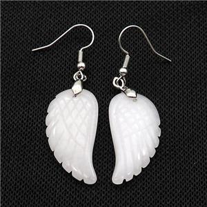 White Jade Angel Wings Hook Earring, approx 15-30mm