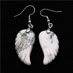White Howlite Turquoise Angel Wings Hook Earring, approx 15-30mm