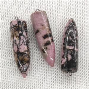 Natural Chinese Rhodonite Bullet Pendant Pink, approx 10-40mm