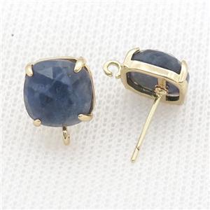 Copper Stud Earring Pave Blue Sodalite Square Gold Plated, approx 11mm