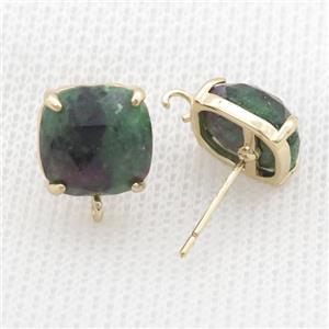 Copper Stud Earring Pave Zoisite Square Gold Plated, approx 11mm
