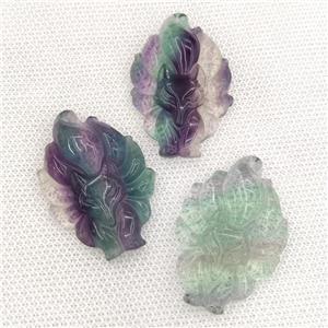 Natural Fluorite Fox Pendant Multicolor Carved, approx 30-45mm