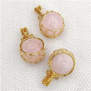 Natural Pink Rose Quartz Sphere Ball Pendant Wire Wrapped, 18mm, 30mm