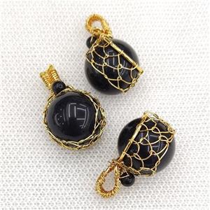 Natural Black Obsidian Sphere Ball Pendant Wire Wrapped, 18mm, 30mm