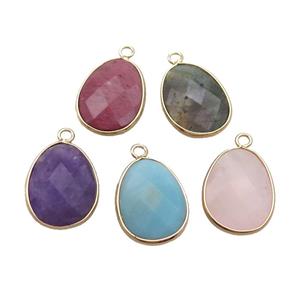 Mix Gemstone Teardrop Pendant Gold Plated, approx 17-23mm