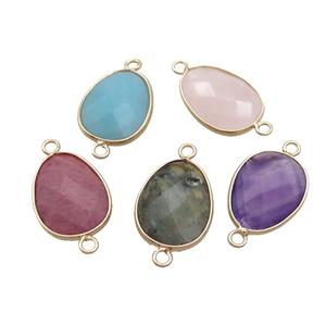 Mixed Gemstone Teardrop Connector Gold Plated, approx 17-23mm