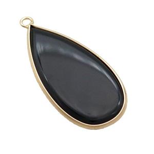 Black Onyx Agate Teardrop Pendant Gold Plated, approx 20-40mm