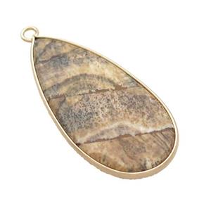 Picture Jasper Teardrop Pendant Gold Plated, approx 20-40mm