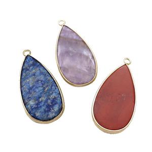 Mix Gemstone Teardrop Pendant Gold Plated, approx 20-40mm