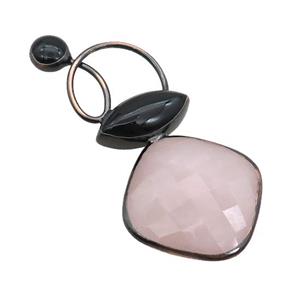 Pink Rose Quartz Square Pendant With Black Onyx Eye Antique Red, approx 35mm, 70mm